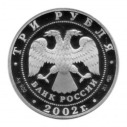 Moneda de Rusia 2002 3 Rublos Nakhimov Plata Proof PP