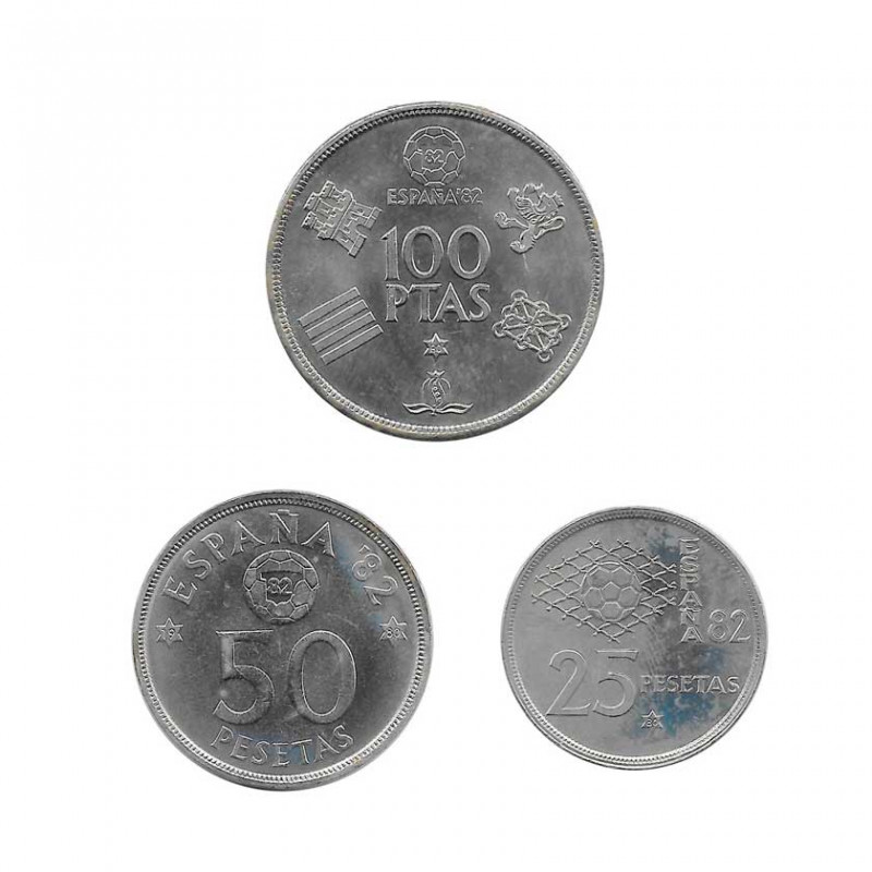 3 Monedas España 25, 50 y 100 Pesetas Año 1980 Mundial de fútbol 1982 Estrella 80 Sin Circular