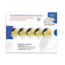 Pack 5 Monedas Conmemorativas 2 Euros Alemania A+D+F+G+J Año 2007 Mekelborg-Vörpommern Proof