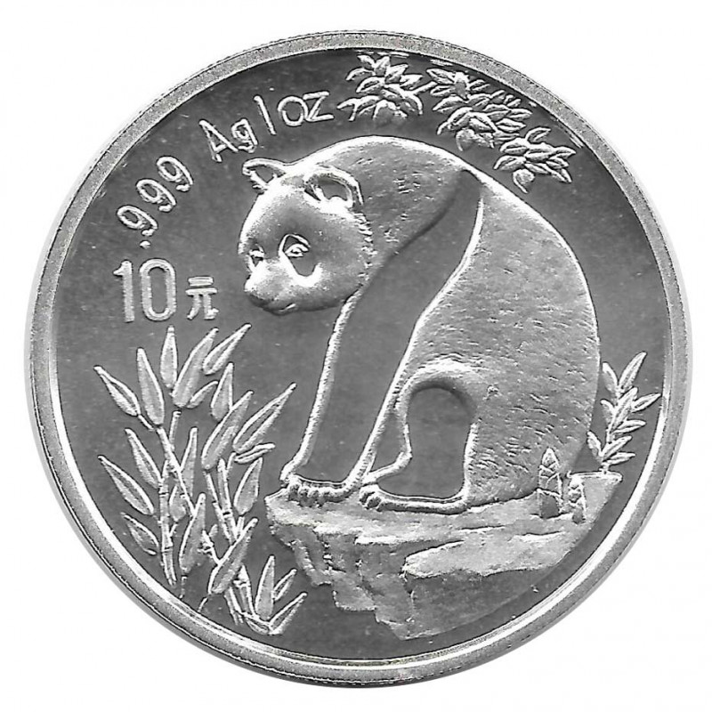 Münze 10 Yuan China Panda auf flachem Felsen Jahr 1993 Silber Spiegelglanz