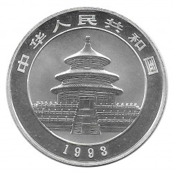Moneda 10 Yuan China Panda en roca plana Año 1993 Plata Proof