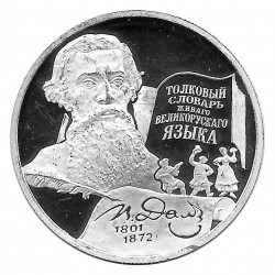 Moneda de Rusia 2001 2 Rublos Vladimir Dahl Plata Proof PP