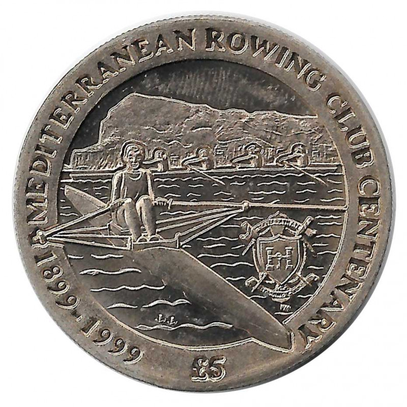 Coin 5 Pounds Gibraltar Mediterranean Rowing Club Year 1999 - ALOTCOINS