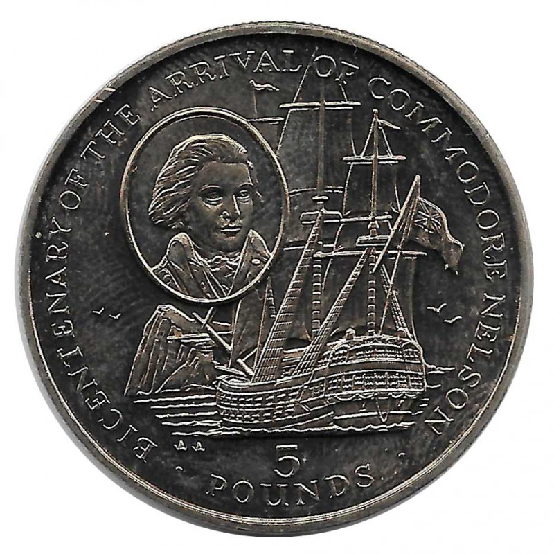 Moneda 5 Libras Gibraltar Comodoro Nelson Año 1997 - ALOTCOINS