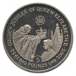Moneda 5 Libras Gibraltar Jubilación Oro Reina Año 2002 - Alotcoins