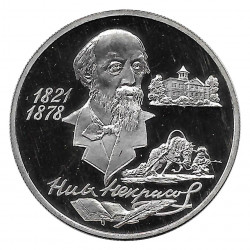 Moneda de Rusia 1996 2 Rublos Nikolai Nekrasov Plata Proof PP