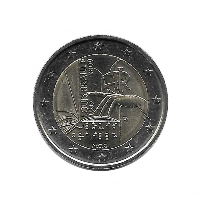 Moneda 2 Euros Conmemorativa Italia Louis Braille Año 2009 Sin circular SC | Monedas de colección - Alotcoins