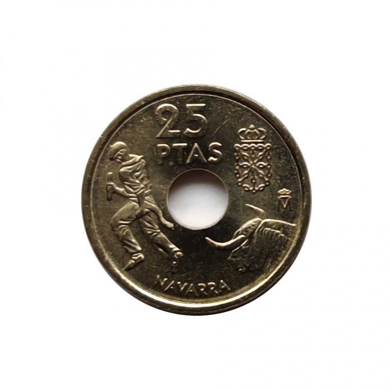 Moneda de 25 pesetas que conmemora a los San fermines de Pamplona del año 1999.