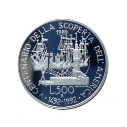 Silver Coin 500 Lire Italy Discovery America Colombo Year 1989 | Numismatics Shop - Alotcoins