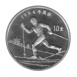 Moneda China Año 1992 Plata 10 Yuan Esquís Cruzados Proof