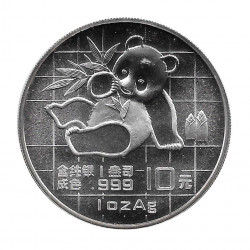 Moneda China Año 1989 Plata  10 Yuan Panda bebé en el fondo de la red Proof