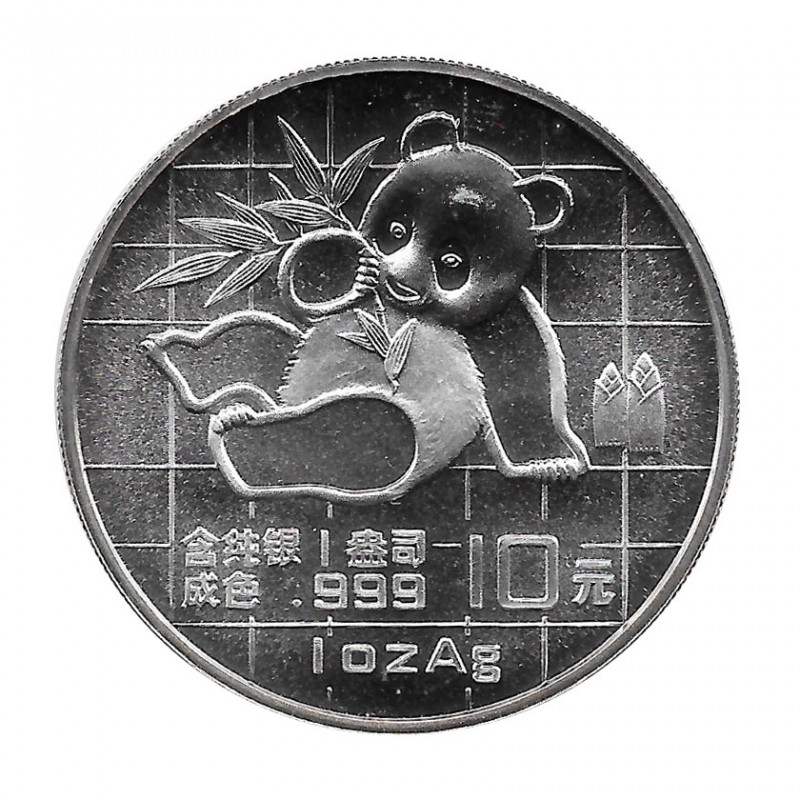 Coin China 10 Yuan Year 1989 Silver Proof Baby Panda on grid background