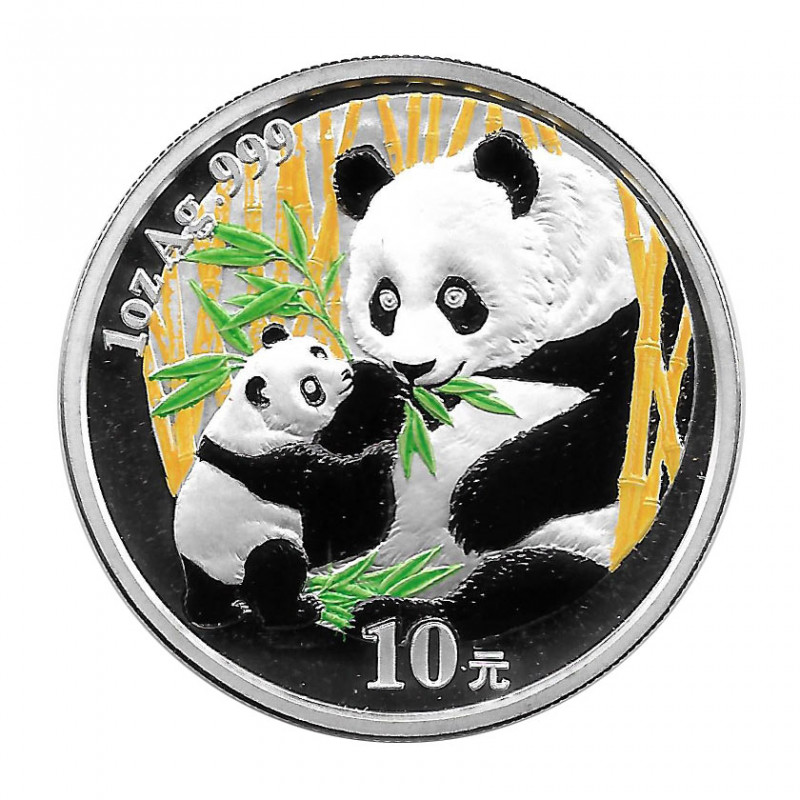 Moneda China 10 Yuan Año 2005 Plata Panda Multicolor Proof