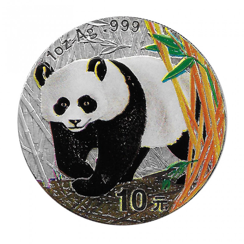 Moneda China 10 Yuan Año 2002 Plata Panda Multicolor Proof