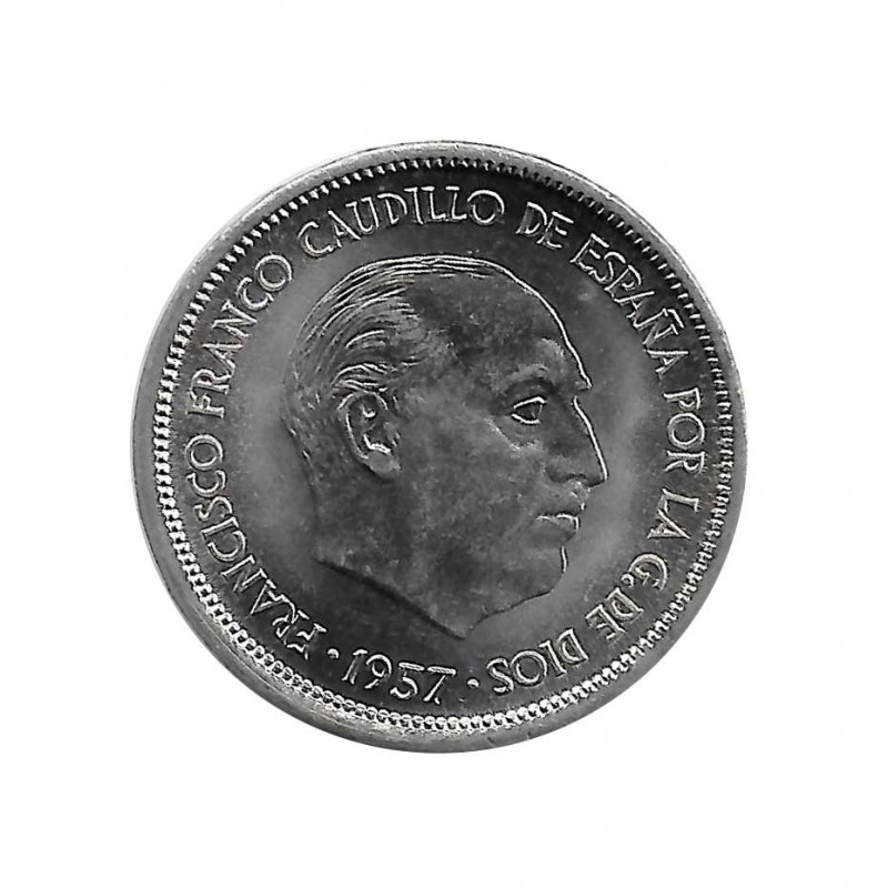 Moneda de 25 pesetas de España del año 1957. Estrella 69. Cara.