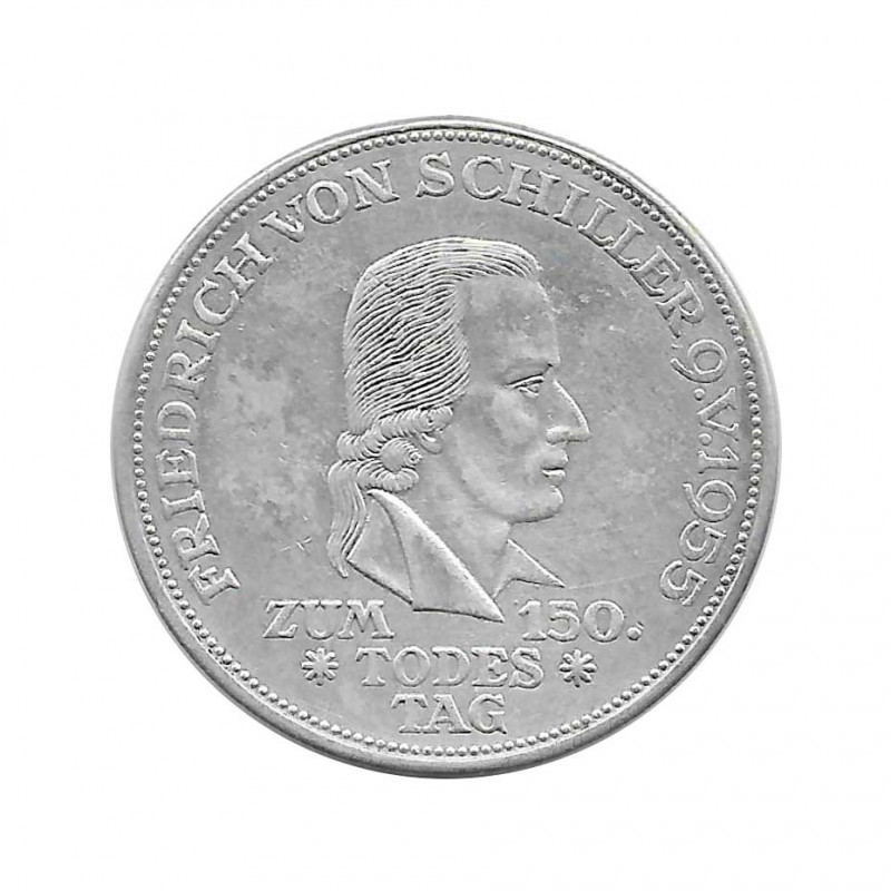 Moneda de plata 5 Marcos Alemania Friedrich von Schiller F Año 1955 | Monedas de colección - Alotcoins
