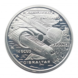 Silbermünze Gibraltar 14 ECU Kanaltunnel Jahr 1993 Polierte Platte PP | Numismatik shop Gedenkmünzen - Alotcoins