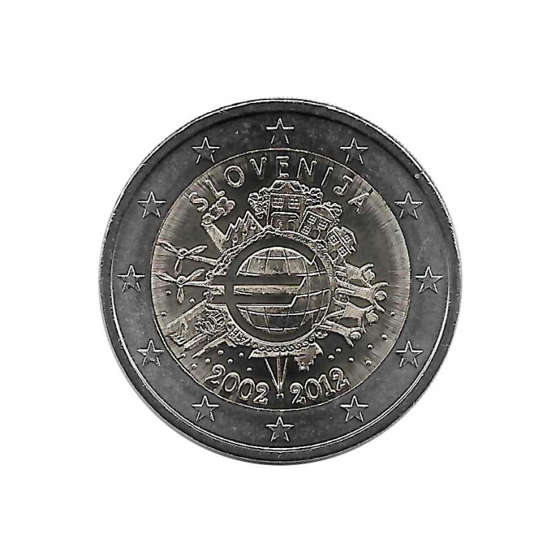 UNC Coin 2 Euro Slovenia 10 Years of Euro Cash Year 2012 | Numismatics Shop - Alotcoins