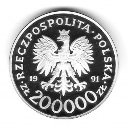 Moneda de Polonia Año 1991 200.000 Zlotys Velero Plata Proof PP