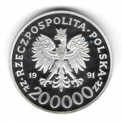 Moneda Polonia Año 1991 200.000 Zlotys Plata Levantamiento de pesas Proof PP