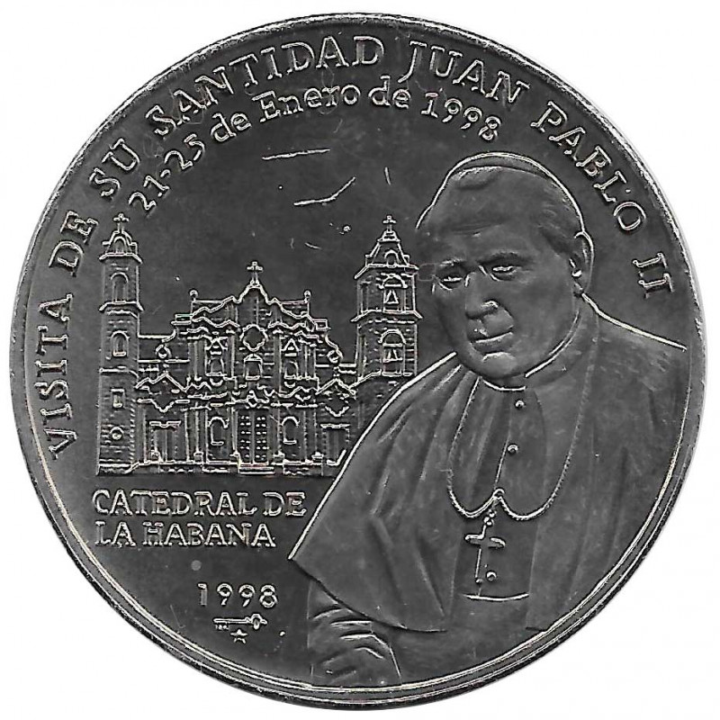 Moneda de cobre Cuba 1 Peso Papa Juan Pablo II La Habana Año 1998 Sin circular SC | Monedas de colección - Alotcoins