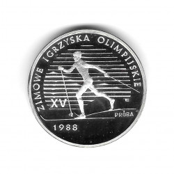 Moneda Polonia Año 1987 1.000 Zlotys Plata Carrera de Esqui Proof PP