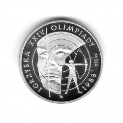 Moneda Polonia Año 1987 1.000 Zlotys Plata Juegos Olímpicos Tiro con Arco Proof PP