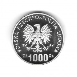 Moneda Polonia Año 1987 1.000 Zlotys Plata Juegos Olímpicos Tiro con Arco Proof PP