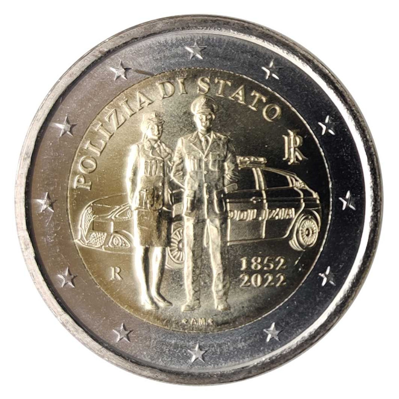 Original 2 Euro Coin Italy Italian National Police Year 2022 Uncirculated UNC | Collectible coins - Alotcoins