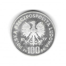 Moneda de Polonia Año 1977 100 Zlotys Bisonte Plata Proof PP
