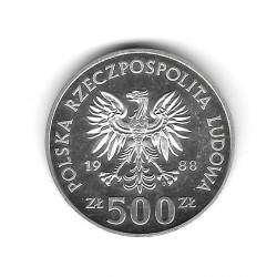 Moneda de Polonia Año 1988 500 Zlotys Fútbol Proof PP