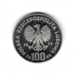 Coin Poland Year 1977 100 Zloty Reymont Silver Proof PP