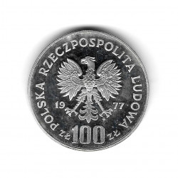Moneda de Polonia Año 1977 100 Zlotys Sienkiewicz Plata Proof PP