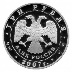 Coin Russia 2007 3 Rubles Art Academy Minerva Silver Proof PP