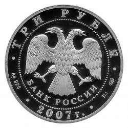 Coin Russia 2007 3 Rubles Polar Year Research Station Silver Proof PP