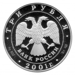 Coin Russia 2001 3 Rubles 225 Years Bolshoi Theater Silver Proof PP