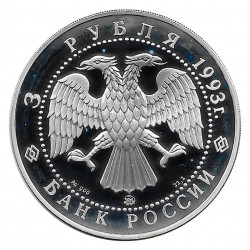 Moneda de Rusia 1993 3 Rublos Fiódor Chaliapin Plata Proof PP