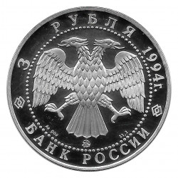 Moneda de Rusia 1994 3 Rublos Iglesia de Pokrov en Nerl Plata Proof PP