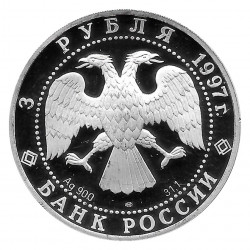 Münze Russland 1997 3 Rubel 850 Jahre Moskau Flubseite Silber Proof PP