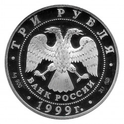 Moneda de Rusia 1999 3 Rublos 2. Expedición Tíbet Plata Proof PP