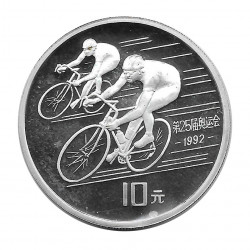 Moneda China Año 1990 Plata 10 Yuan Corredores Bicicleta Proof