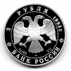 Moneda Rusia Año 1993 3 Rublos Circunnavegación Plata Proof PP