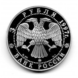 Moneda de Rusia 3 Rublos Año 1997 Serguéi Yúlievich Witte Plata Proof PP