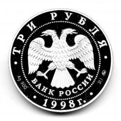 Moneda 3 Rublos Rusia Año 1998 Derechos Humanos Plata Proof PP