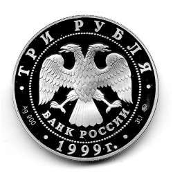 Münze 3 Rubel Russland Jahr 1999 Alexander Puschkin Silber Proof PP