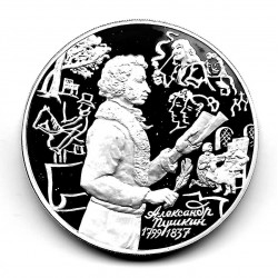 Coin 3 Rubles Russia Year 1999 Alexander Pushkin Right Silver Proof PP