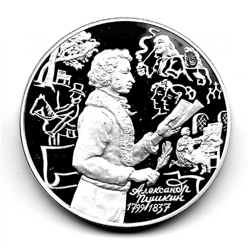 Münze 3 Rubel Russland Jahr 1999 Alexander Puschkin Richtig Silber Proof PP