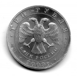 Moneda 3 Rublos Rusia Año 2009 San Jorge Plata Proof PP