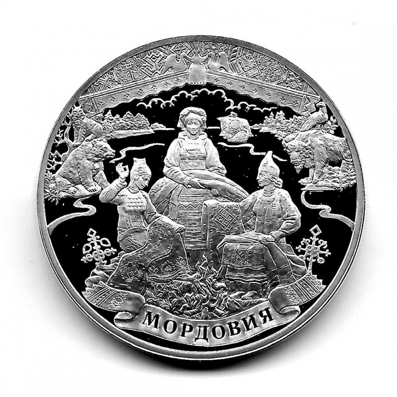 Moneda 3 Rublos Rusia Año 2012 Milenio Unidad Mordo Plata Proof PP Con certificado de autenticidad