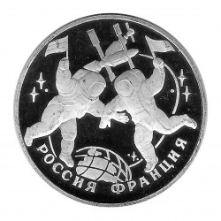 Münze Russland 1993 3 Rubel Weltraumflug Silber Proof PP